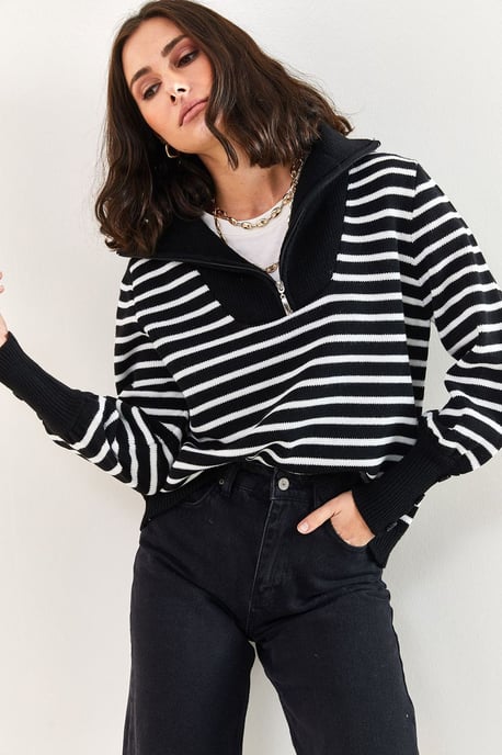 Gestreifter Kapuzenpullover mit Reißverschluss - Image 3