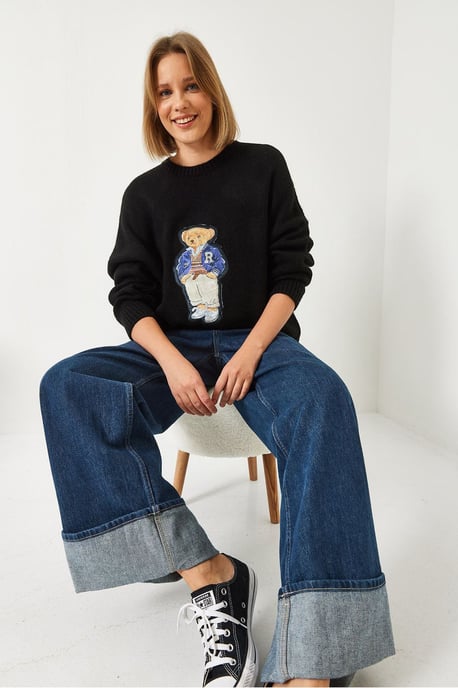 Bestickter Oversized Rundhalsausschnitt-Pullover - Image 2