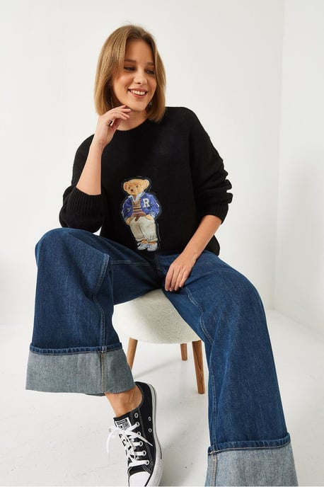 Bestickter Oversized Rundhalsausschnitt-Pullover - Image 3