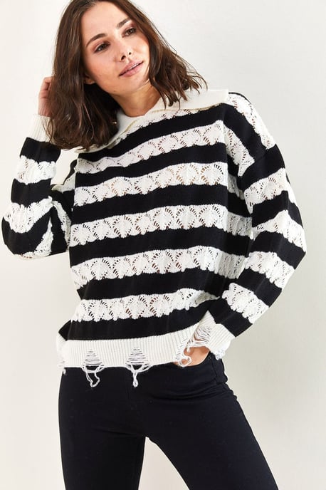 Gestreifter Rundhalsausschnitt Lockerer Pullover - Image 2