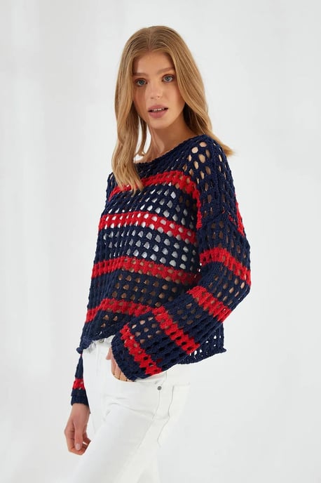 Dicker strukturierter gestreifter Oversize-Strickpullover - Image 2