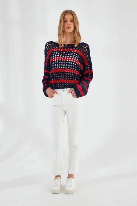 Dicker strukturierter gestreifter Oversize-Strickpullover - Image 3