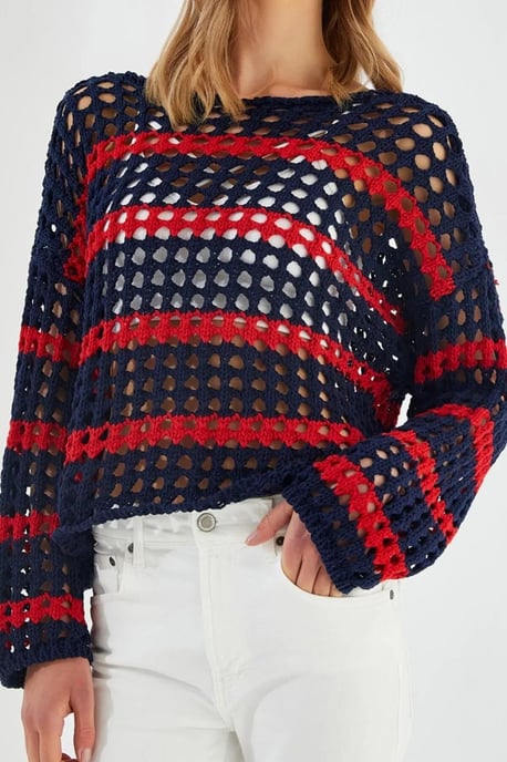 Dicker strukturierter gestreifter Oversize-Strickpullover - Image 4