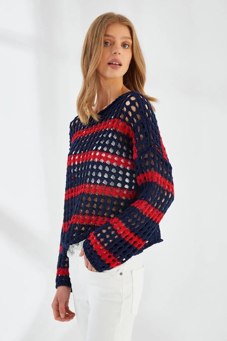 Dicker strukturierter gestreifter Oversize-Strickpullover - Image 5