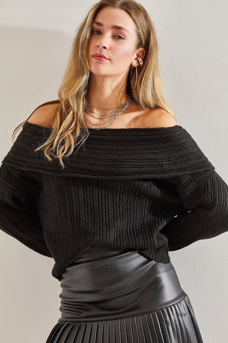 Schulterfreier gerippter Strickpullover - Image 4