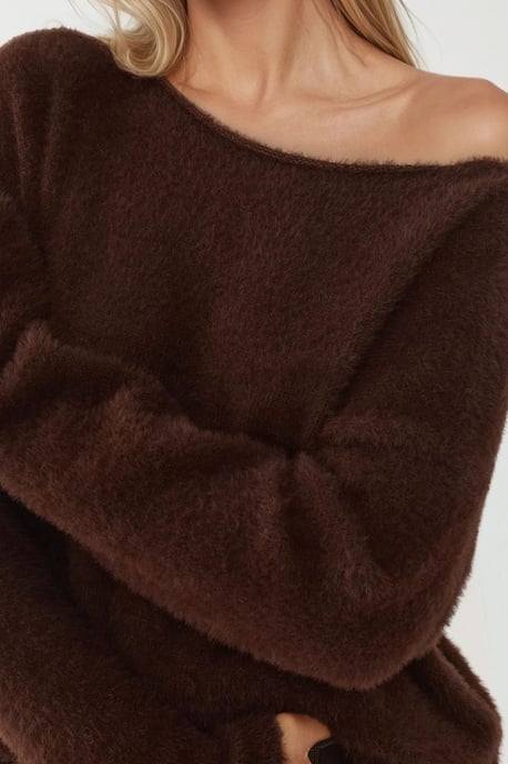 Weicher Texturierter Bootsausschnitt Strickpullover - Image 4