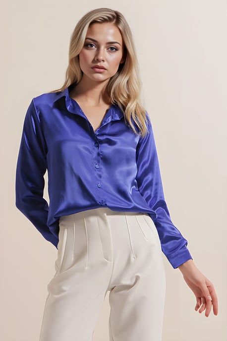 Satin Langarm Button-Up Hemd - Image 2
