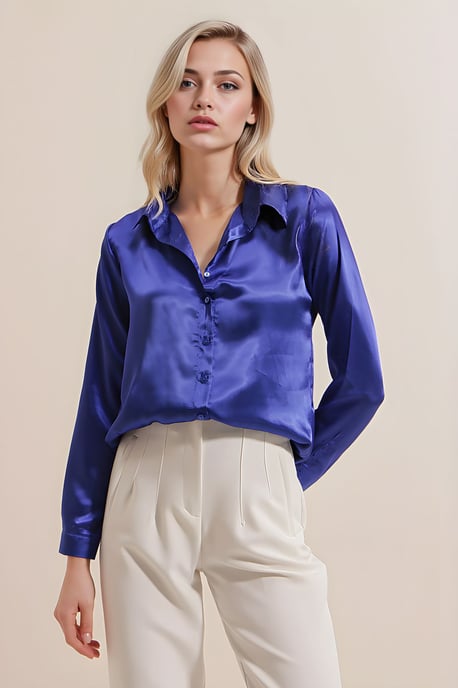 Satin Langarm Button-Up Hemd - Image 3