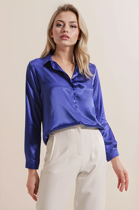 Satin Langarm Button-Up Hemd - Image 4