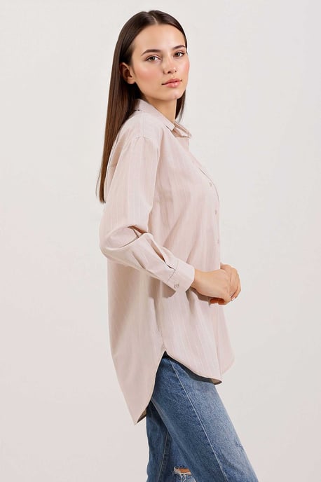 Oversized Gestreift Popeline Hemd mit Taschen - Image 3
