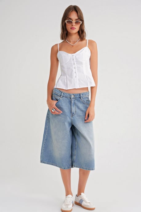 Herzchen-Ausschnitt Knopf-Front Peplum Cami Top - Image 2