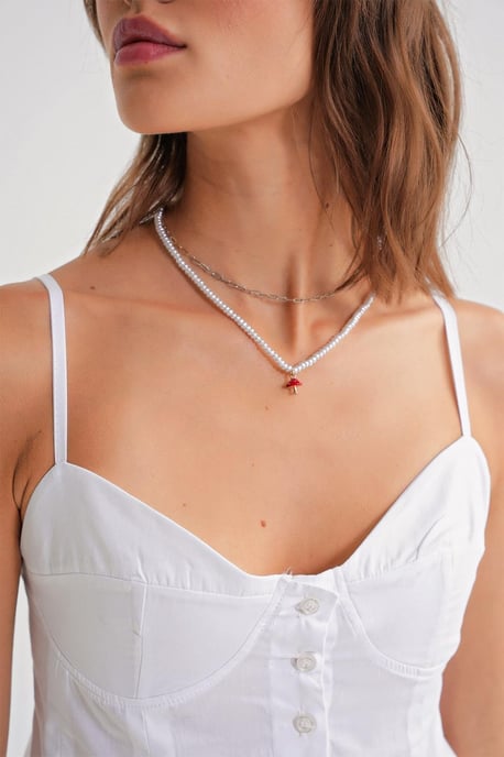 Herzchen-Ausschnitt Knopf-Front Peplum Cami Top - Image 5