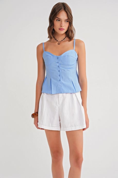 Herzchenhals Knopf-Front Peplum Cami Top - Image 1
