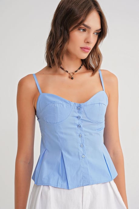 Herzchenhals Knopf-Front Peplum Cami Top - Image 2