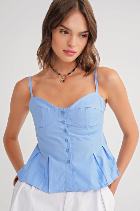 Herzchenhals Knopf-Front Peplum Cami Top - Image 4