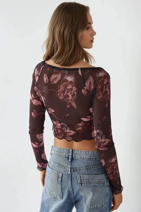 Schlankes V-Ausschnitt Blumenbluse - Image 4