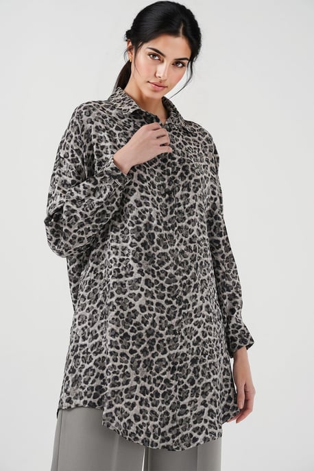 Leopardenmuster Langarm Button-Up Hemd - Image 1