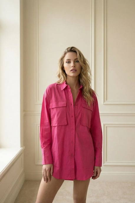 Übergroße Langarmahem Baumwollbluse mit Taschen - Image 1