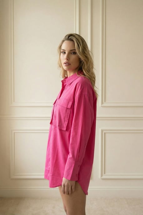 Übergroße Langarmahem Baumwollbluse mit Taschen - Image 3