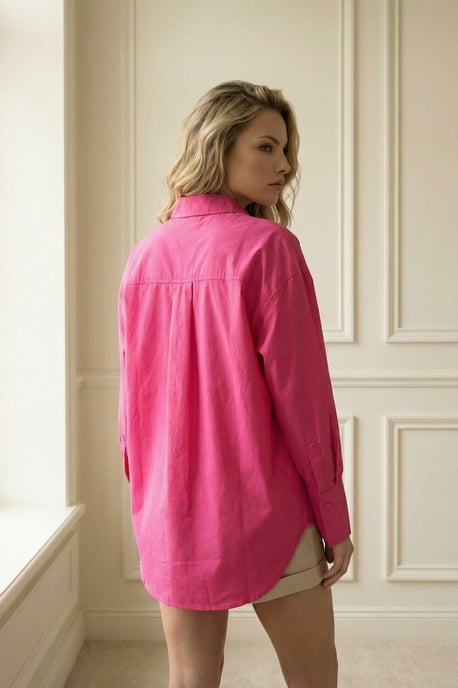 Übergroße Langarmahem Baumwollbluse mit Taschen - Image 4