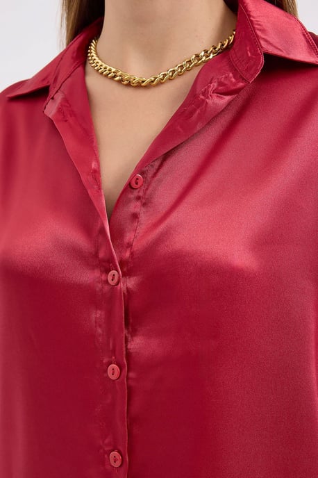 Satin Langarmhemd mit Knöpfen - Image 4