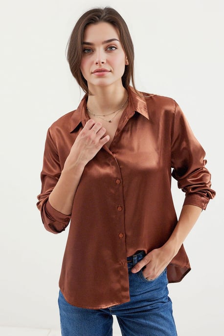 Satin Langarm Hemd mit Knopfleiste - Image 1