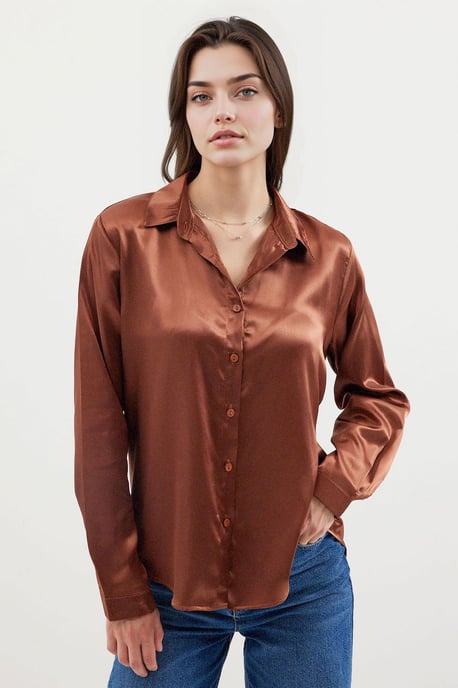 Satin Langarm Hemd mit Knopfleiste - Image 2