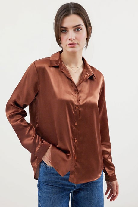 Satin Langarm Hemd mit Knopfleiste - Image 3