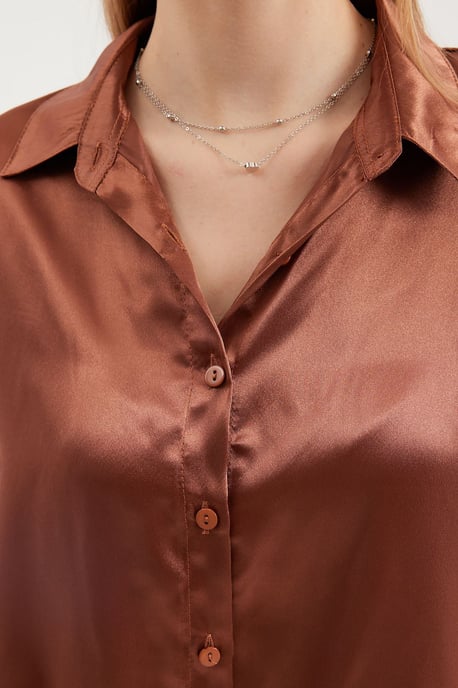 Satin Langarm Hemd mit Knopfleiste - Image 4