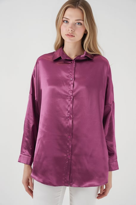 Übergroßes Satin-Knopfhemd - Image 2