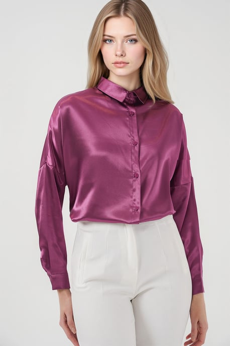 Übergroßes Satin-Knopfhemd - Image 3
