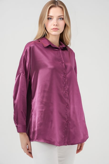 Übergroßes Satin-Knopfhemd - Image 4
