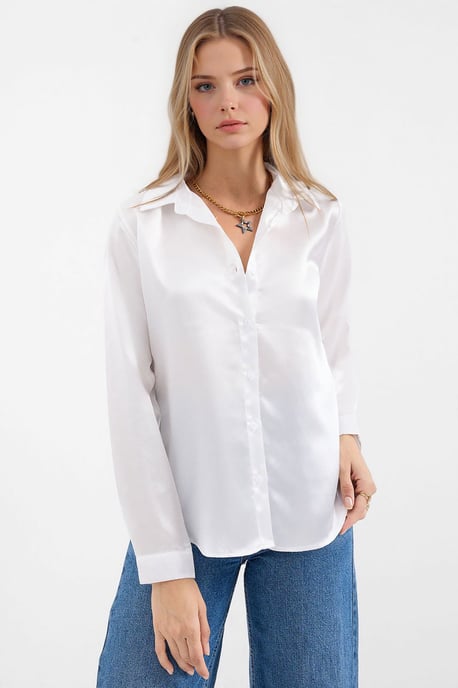 Satin Langarmhemd mit Knopfleiste - Image 1