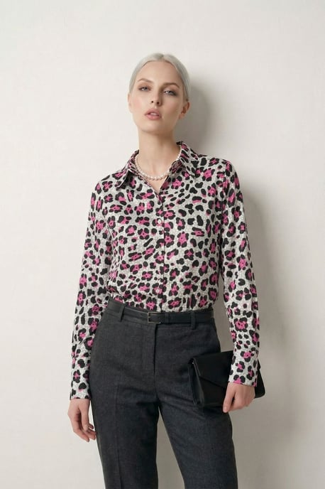 Leopardenmuster Langarmhemd mit Knopfleiste - Image 1
