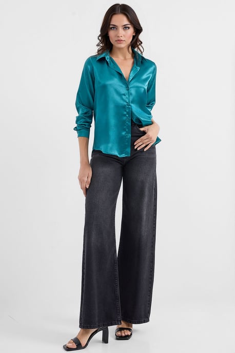 Satin Langarm-Button-Up-Hemd - Image 1