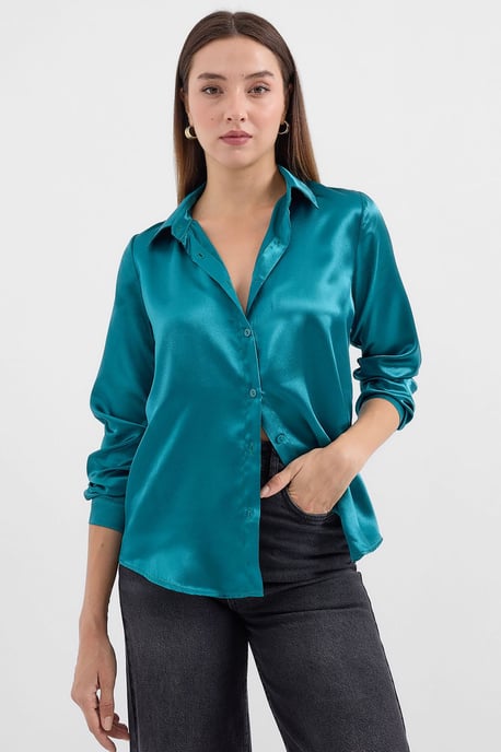Satin Langarm-Button-Up-Hemd - Image 2