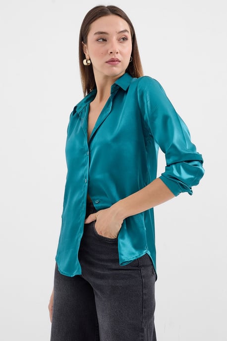 Satin Langarm-Button-Up-Hemd - Image 3