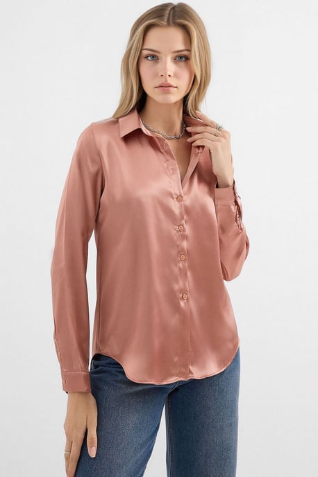 Satin Langarmhemd mit Knopfleiste - Image 1