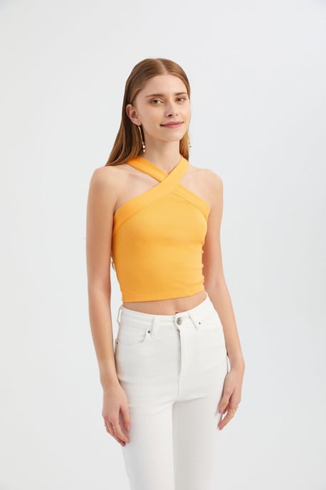 Halter Neck Kreuz Vorderseite Crop Top - Image 4