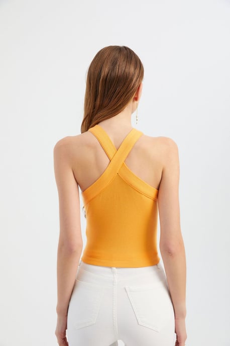 Halter Neck Kreuz Vorderseite Crop Top - Image 5
