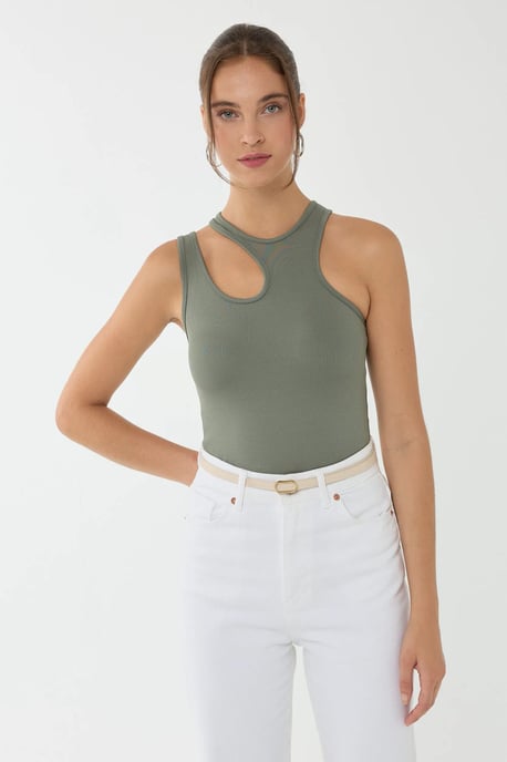 Asymmetrisches Kragen-Crop-Top - Image 3