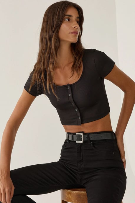 Poolkragen Knopf Crop-Top - Image 2