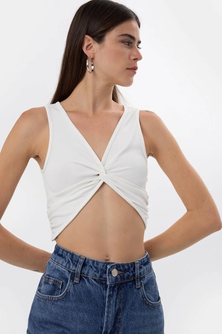Geripptes Twist-Front-Crop-Top - Image 5