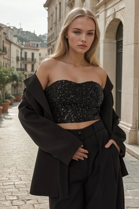 Herz-Kragen Pailletten Crop-Top - Image 1