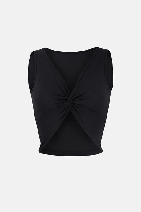 Solides Rippen-Twist-Front-Crop-Top - Image 1