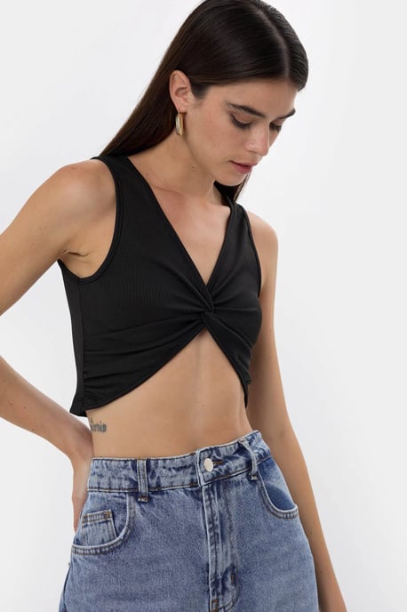Solides Rippen-Twist-Front-Crop-Top - Image 2