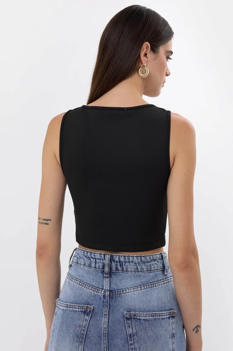 Solides Rippen-Twist-Front-Crop-Top - Image 3