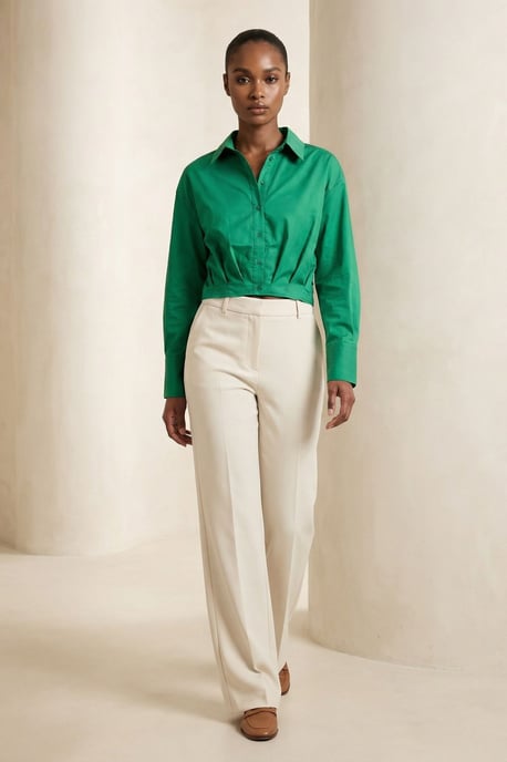 Lässiges Knopfleisten-Crop-Shirt - Image 2