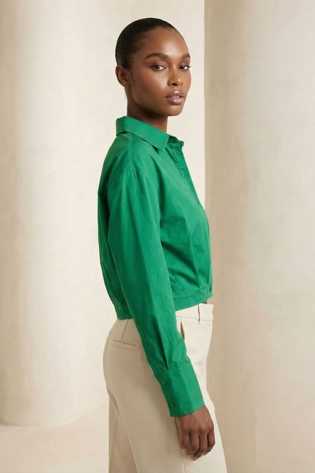 Lässiges Knopfleisten-Crop-Shirt - Image 3