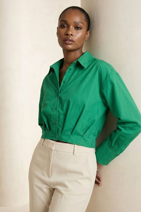 Lässiges Knopfleisten-Crop-Shirt - Image 6